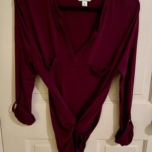 Old Navy Burgundy Split Neck Long Sleeve Blouse Size Small